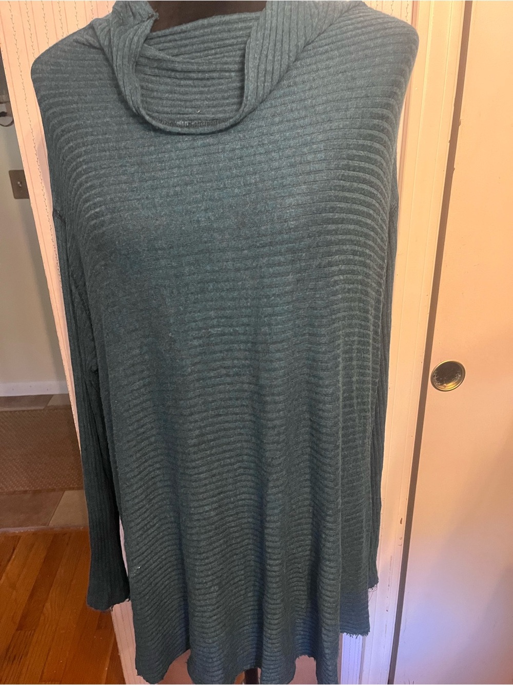 We The Free Teal Ribbed Cowl Neck Tunic